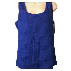 Grisbi Marine Blue Rosette Tank Top Woman Size Large Sleeveless Embellished